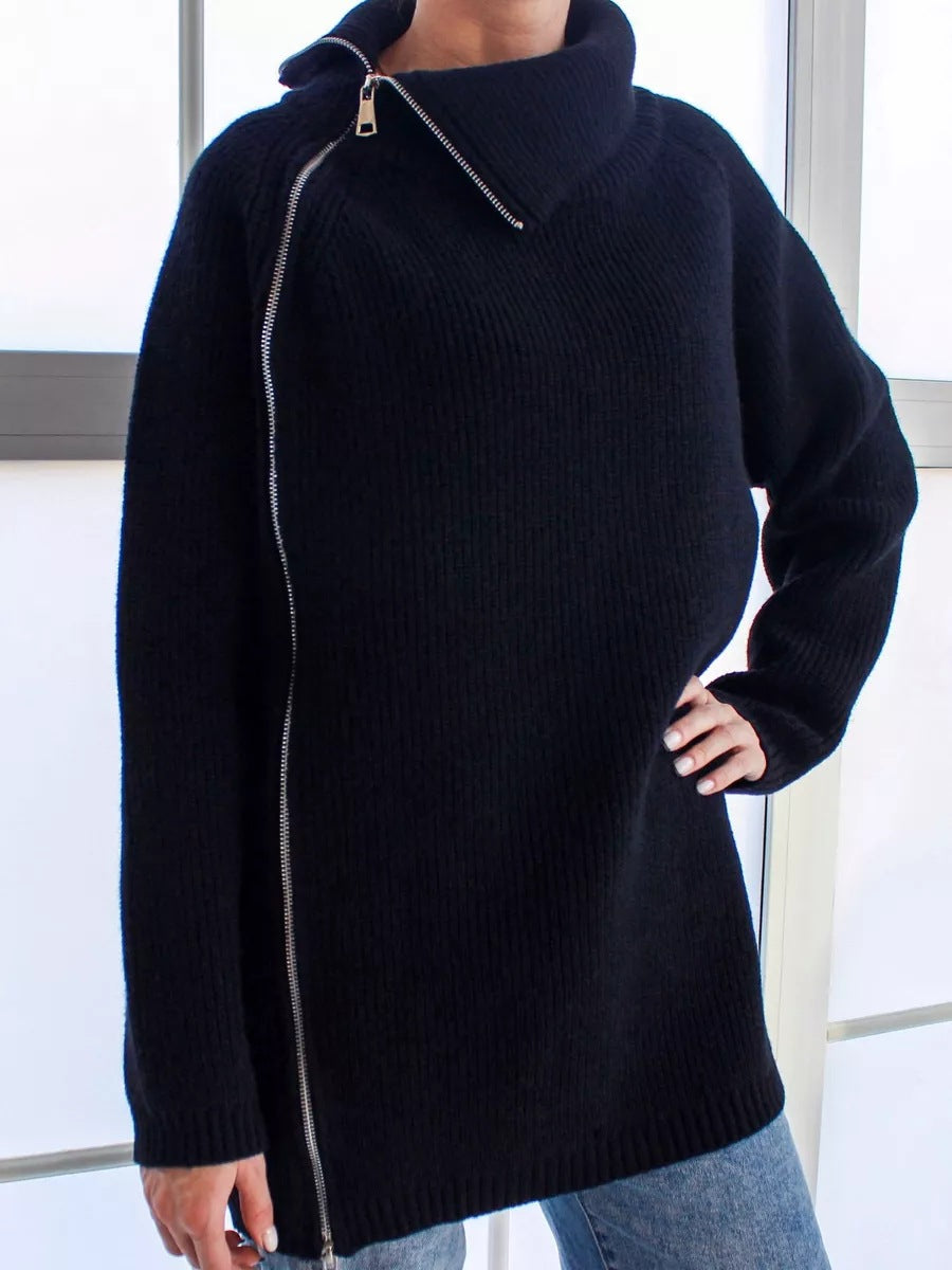 Kirsten | Damen Winter-Strickpullover mit Reißverschluss