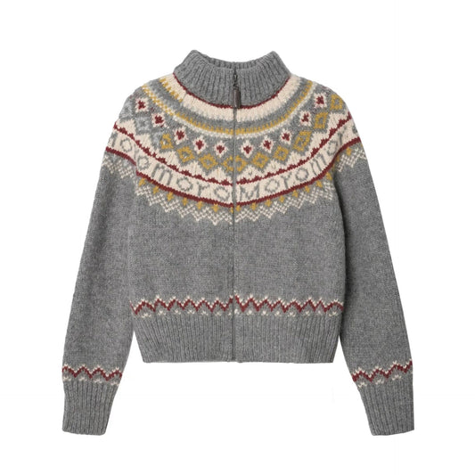 Emma | Damen Winter Strickpullover mit Reißverschluss im Nordic-Stil