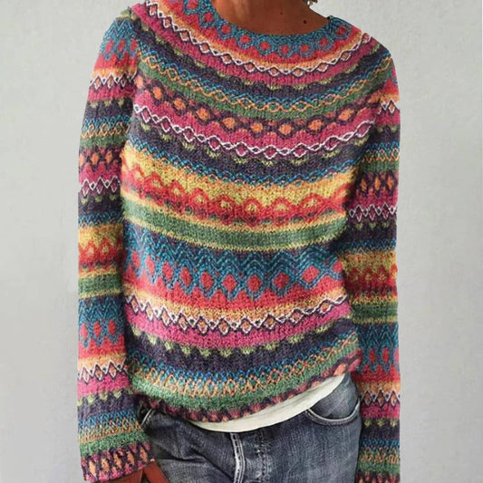 Jacqueline | Damen Bunter Boho-Winterstrickpullover