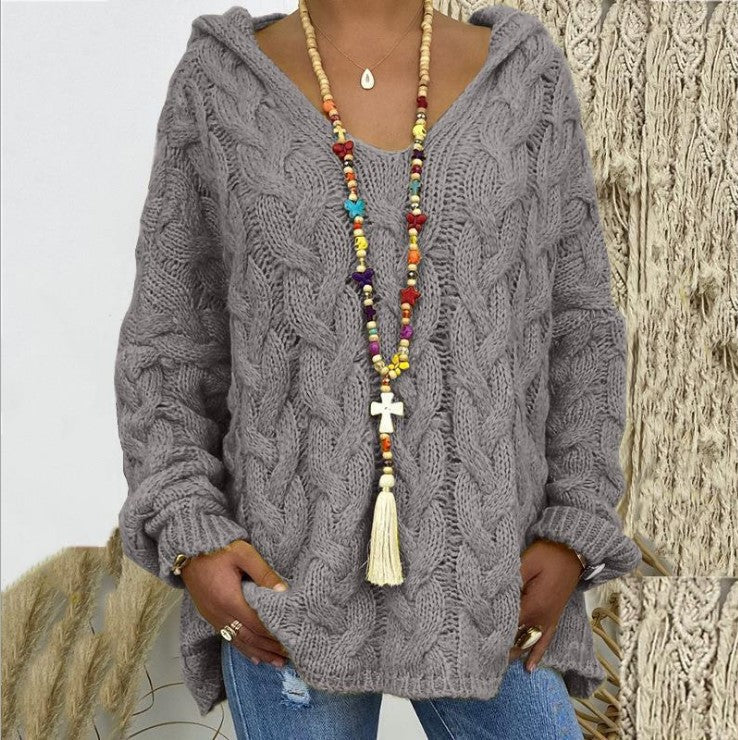 Helene | Damen Winter Zopfmuster-Kapuzenpullover