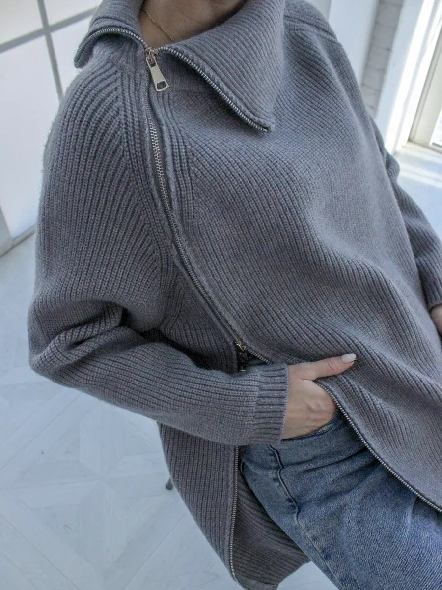 Kirsten | Damen Winter-Strickpullover mit Reißverschluss