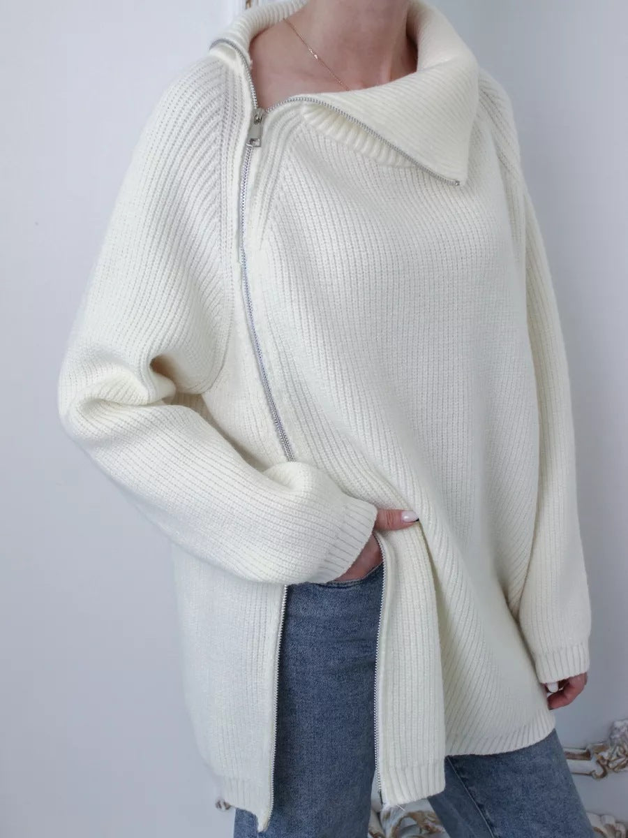 Kirsten | Damen Winter-Strickpullover mit Reißverschluss