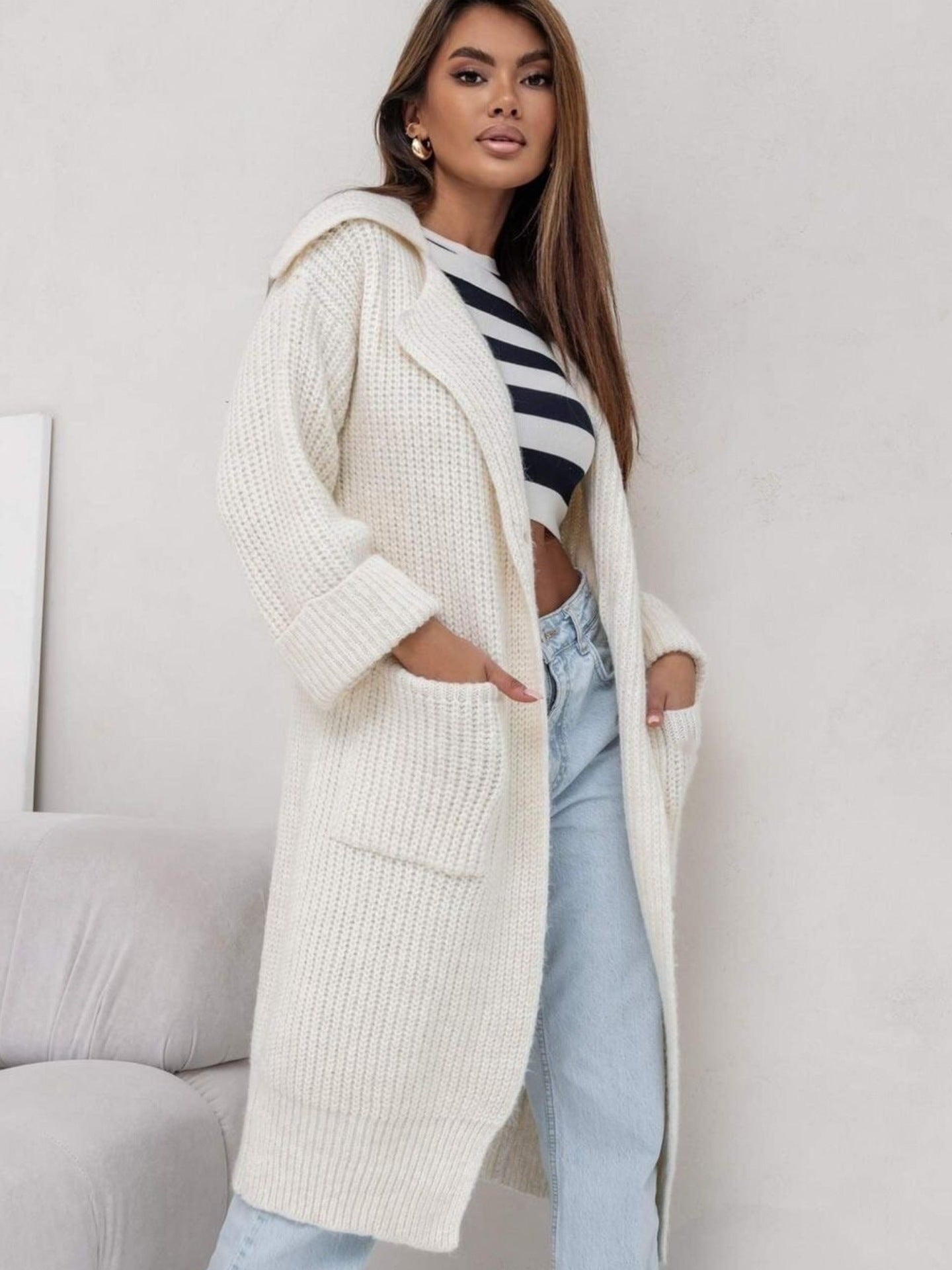 Lara | Damen Winter Langer Strickcardigan