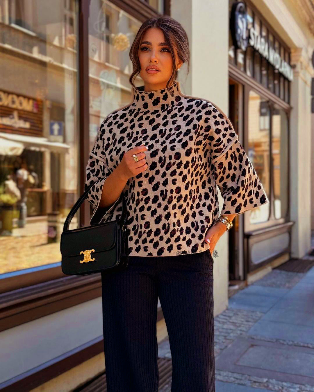 Gudrun | Damen Winterpullover mit Leopardenmuster