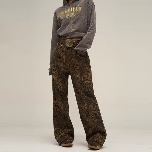 Lydia | Damen Leopard Print Weite Hose Winter