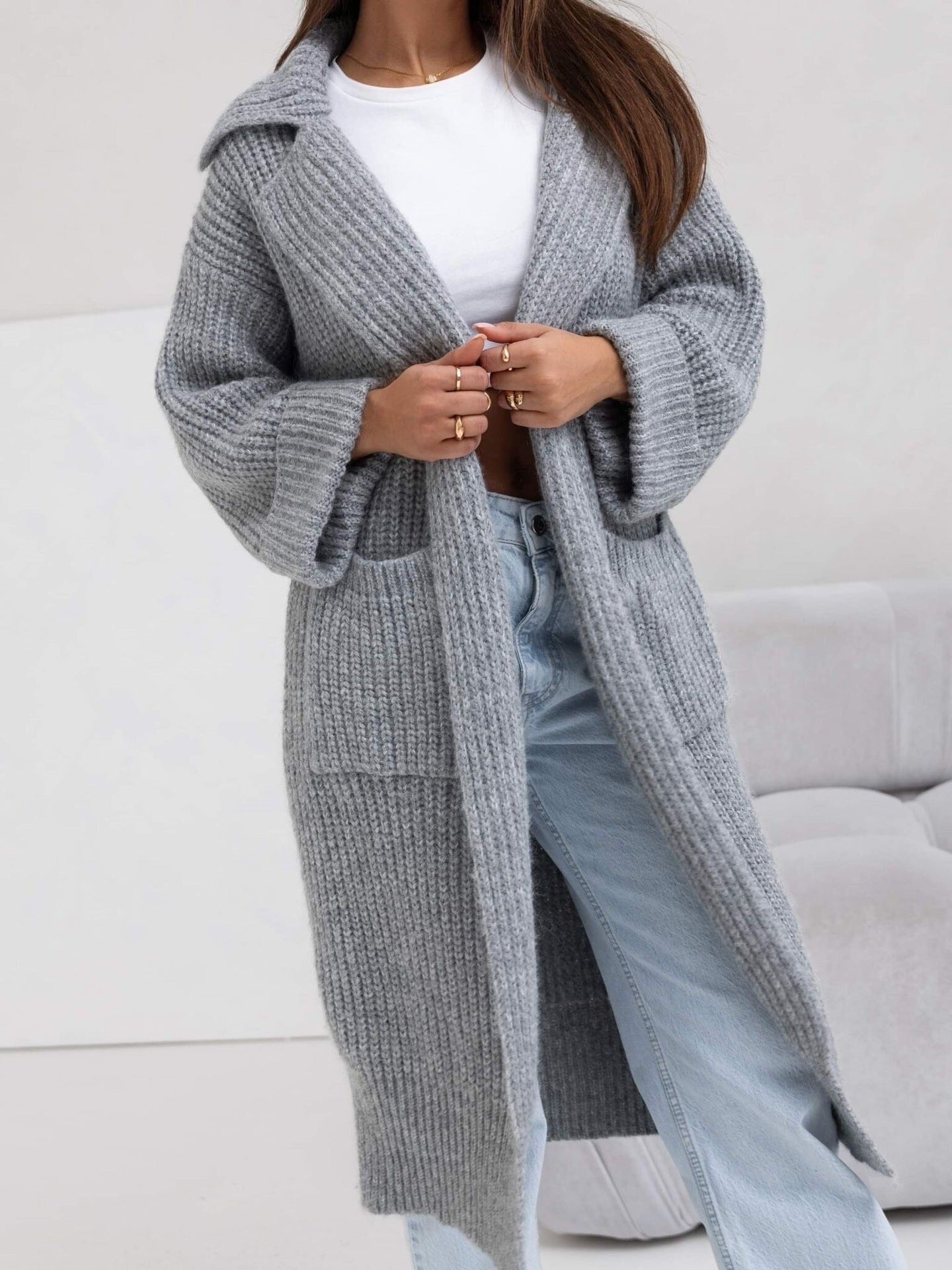 Lara | Damen Winter Langer Strickcardigan