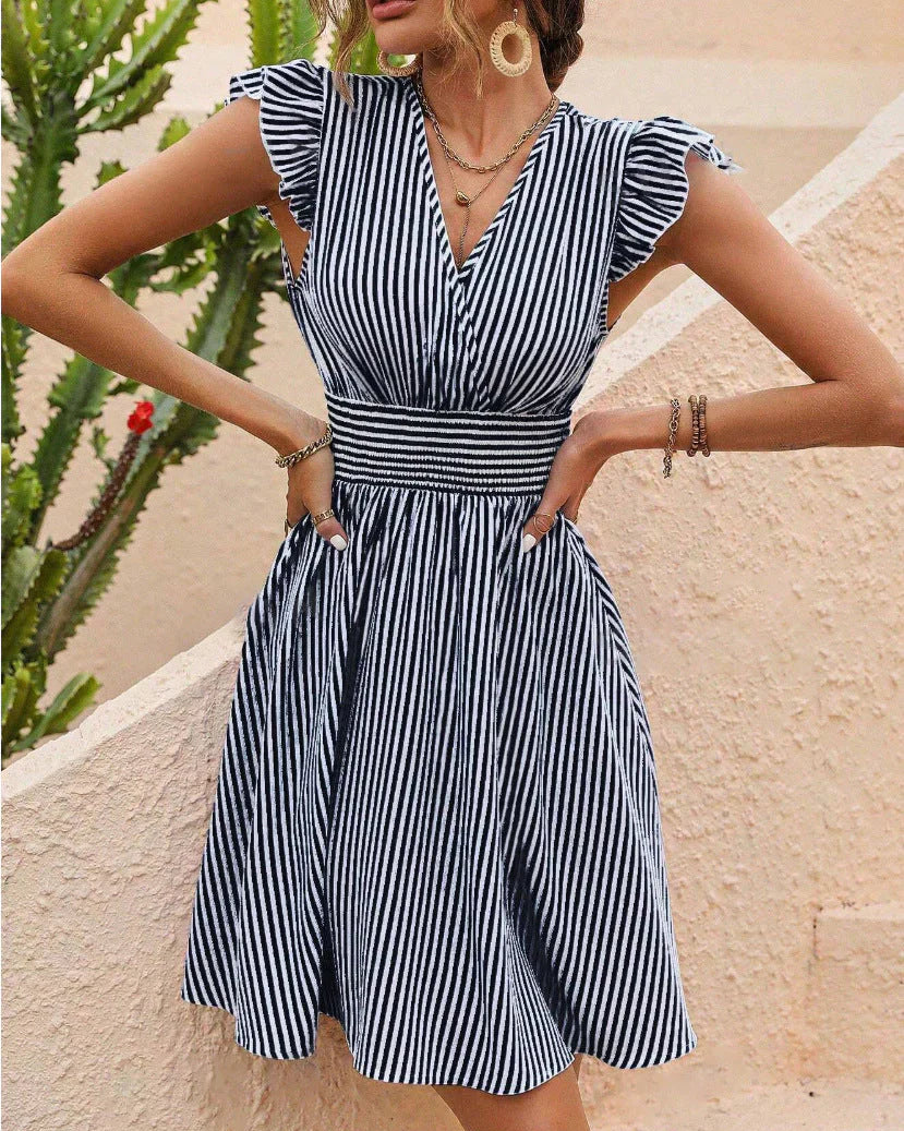 Theresa | Gestreiftes Sommerkleid mit V-Ausschnitt Damen