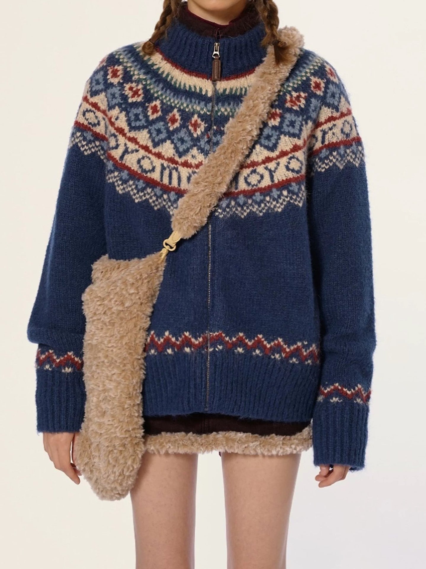 Emma | Damen Winter Strickpullover mit Reißverschluss im Nordic-Stil