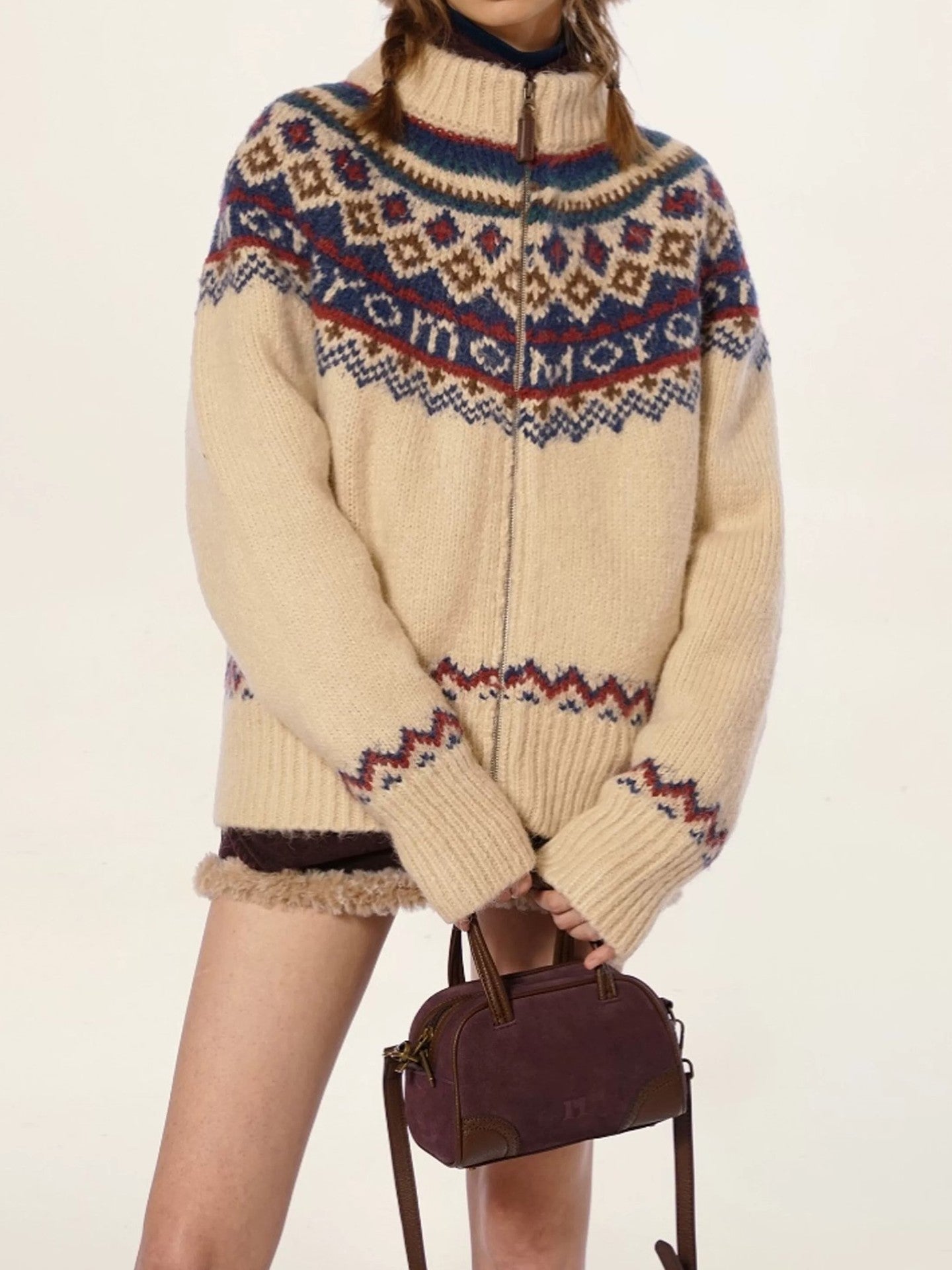 Emma | Damen Winter Strickpullover mit Reißverschluss im Nordic-Stil