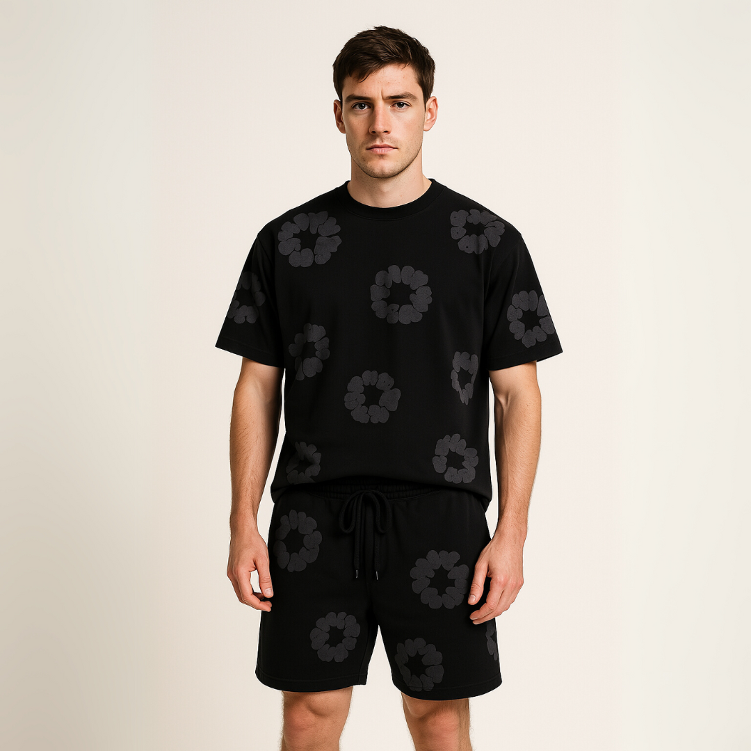 Sebastian | Unisex T-Shirt-und-Shorts-Set mit Blumenmuster