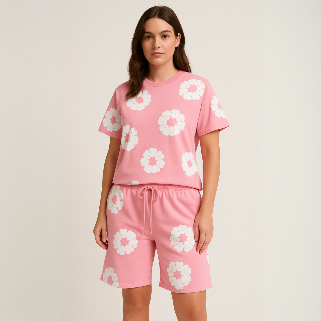 Sebastian | Unisex T-Shirt-und-Shorts-Set mit Blumenmuster