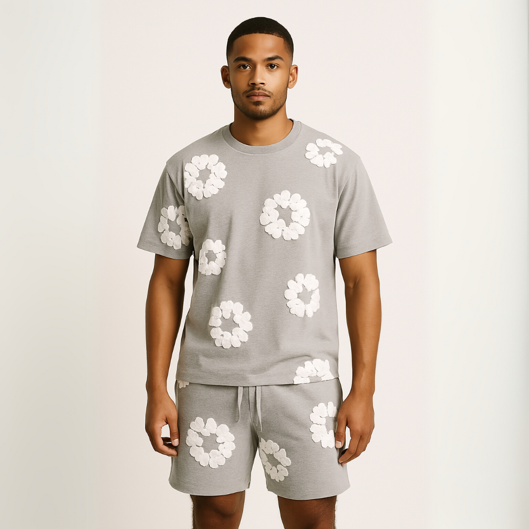 Sebastian | Unisex T-Shirt-und-Shorts-Set mit Blumenmuster