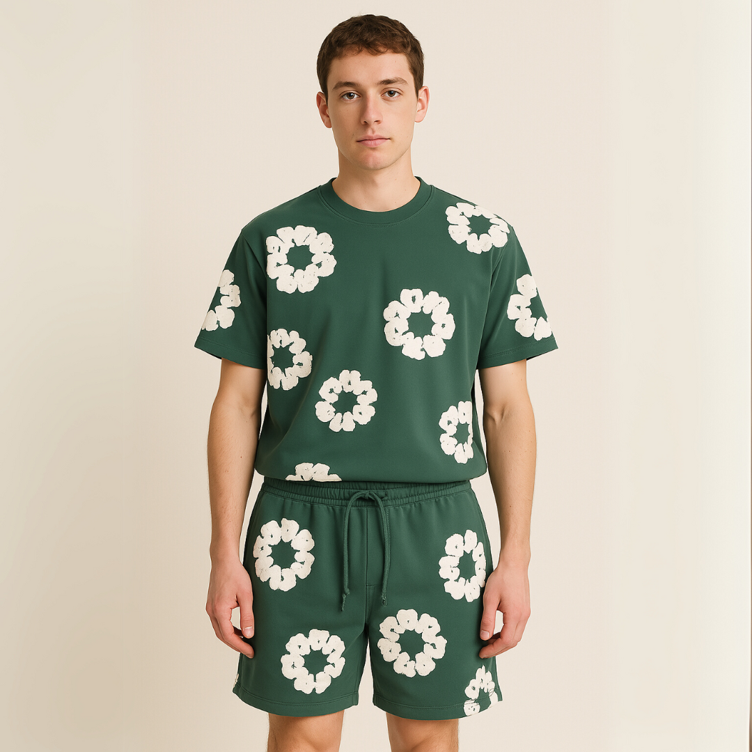 Sebastian | Unisex T-Shirt-und-Shorts-Set mit Blumenmuster