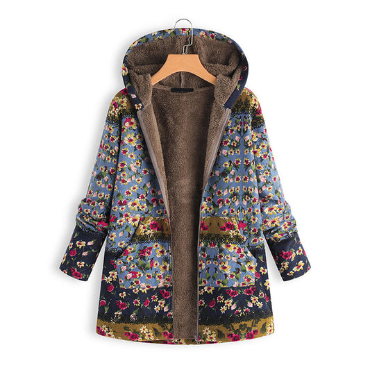Emma | Damen Winterjacke mit Kapuze und Blumenmuster