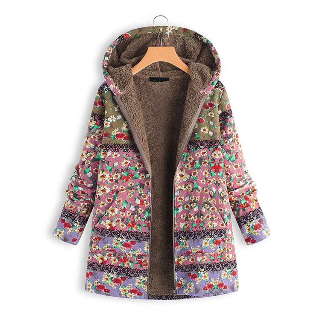 Emma | Damen Winterjacke mit Kapuze und Blumenmuster
