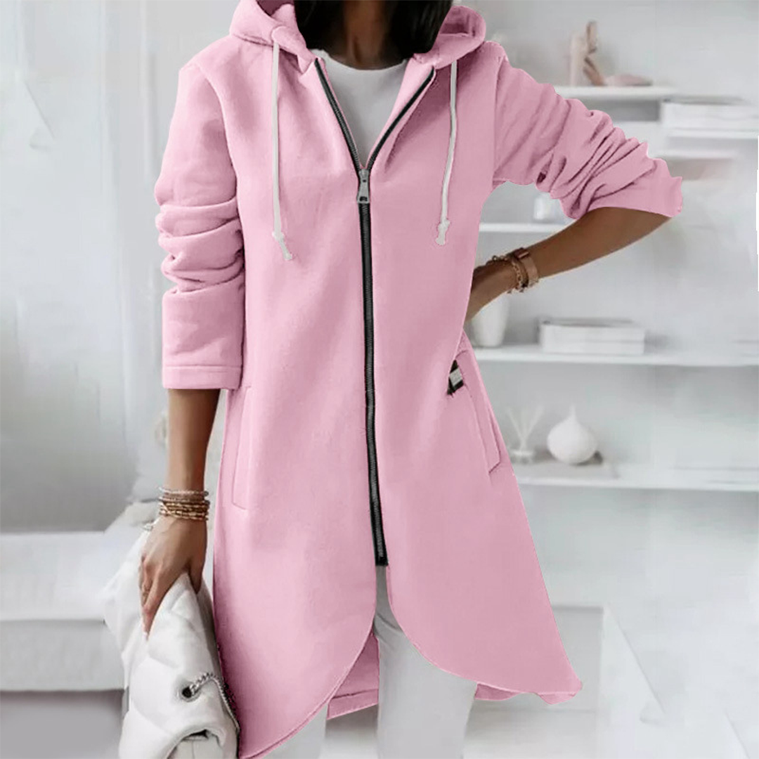 Edith | Damen Lange Zip Up Hoodie mit Taschen