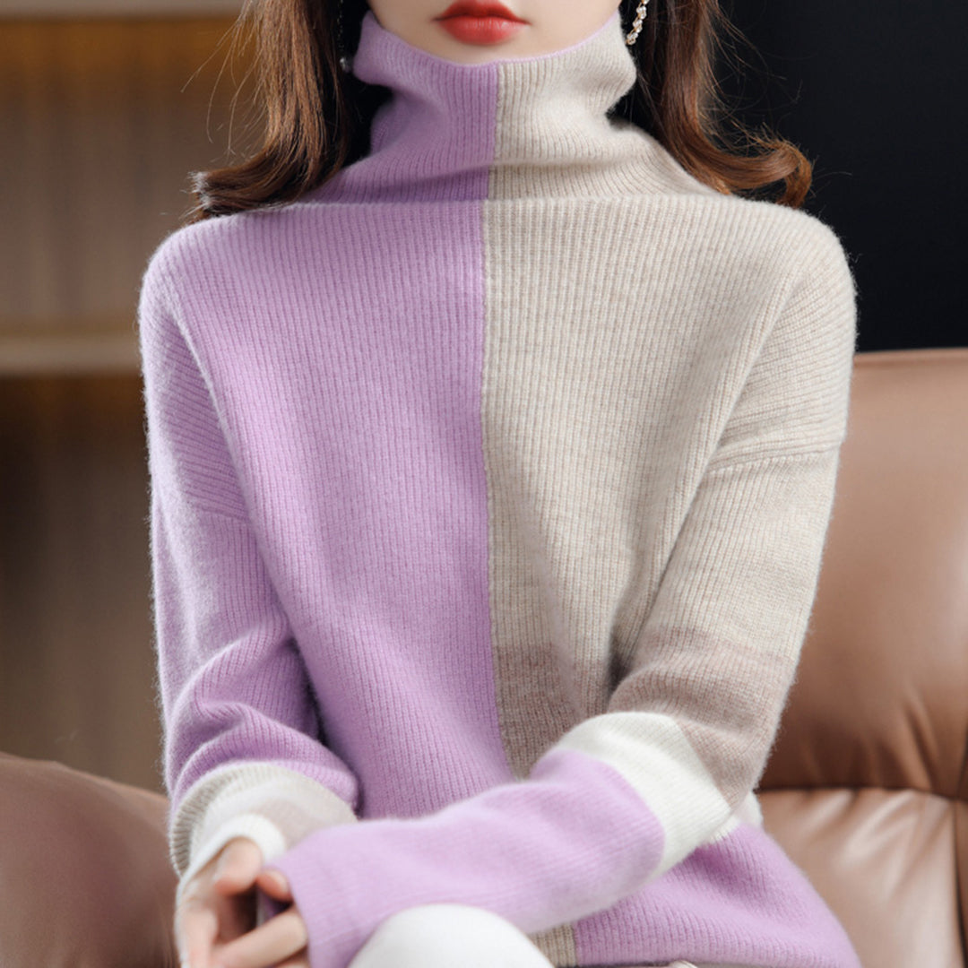 Karin | Damen Rollkragen Strickpullover mit Blockmuster