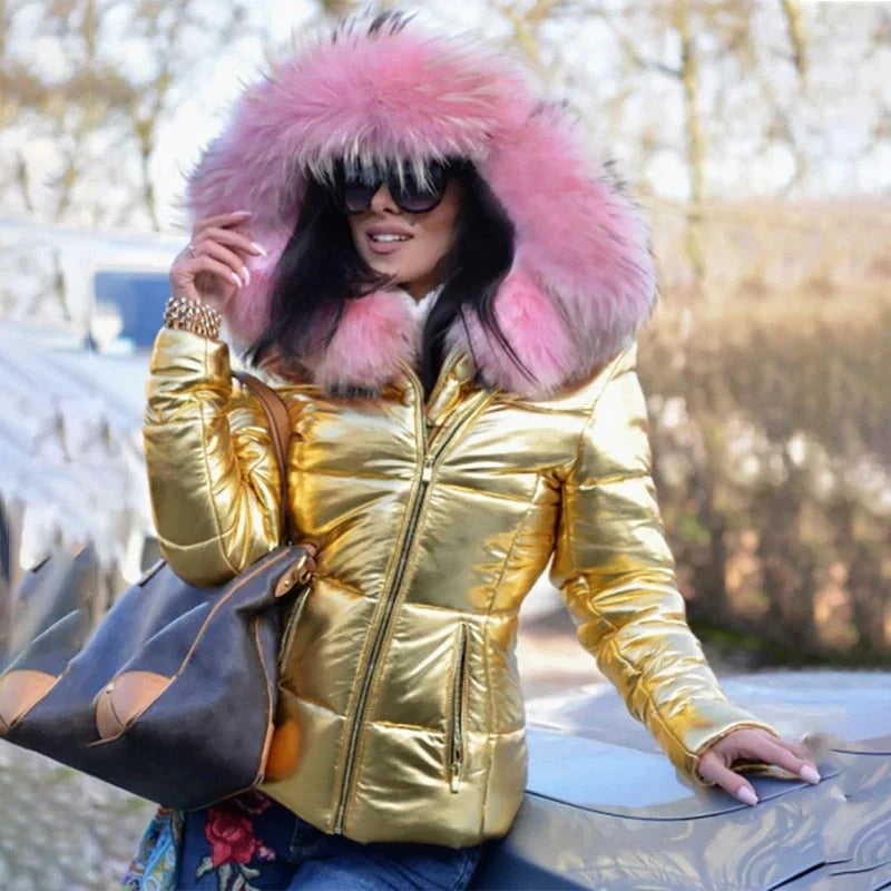 Helga | Damen Winter-Steppjacke mit Kapuze und Kunstfell