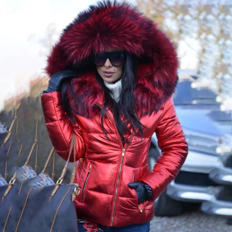 Helga | Damen Winter-Steppjacke mit Kapuze und Kunstfell