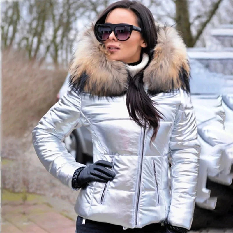 Helga | Damen Winter-Steppjacke mit Kapuze und Kunstfell