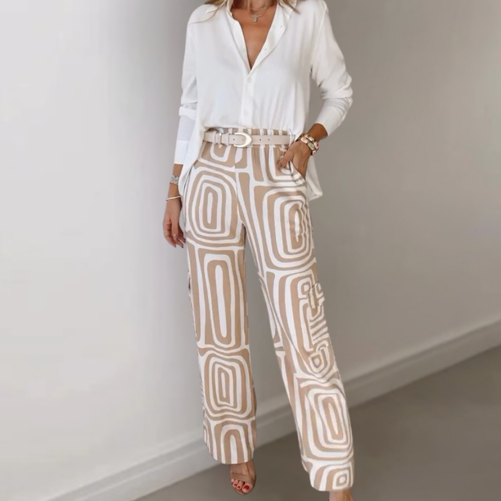 Karla | Damen Bluse und Geometrische Hose Set