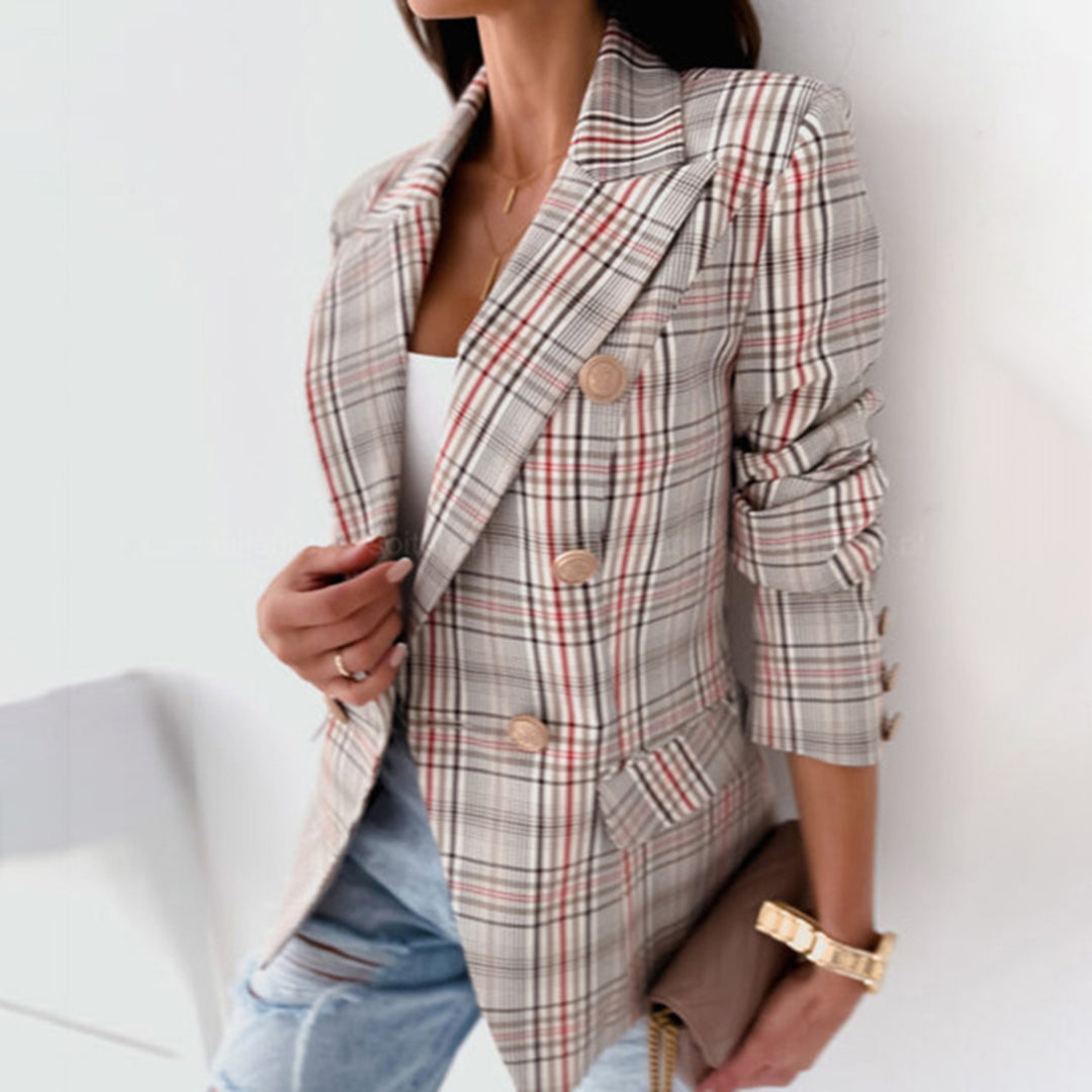 Isabella | Damen Winterblazer im Karo-Design mit Doppelreiher