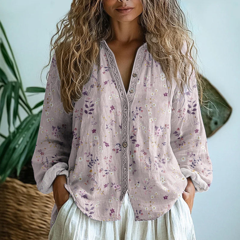 Amanda | Damen Blumen Button-Up Bluse