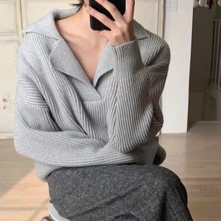Doris | Damen Winterpullover mit Kragen und Rippstrick