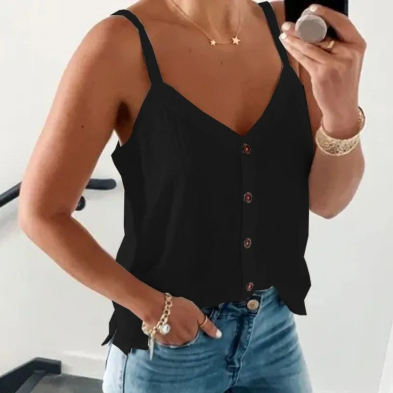 Edith | Damen Sommer Cami-Top mit Knopfleiste
