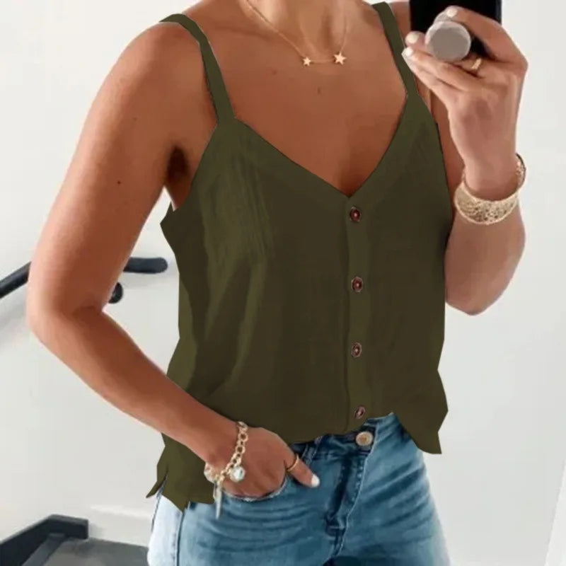 Edith | Damen Sommer Cami-Top mit Knopfleiste