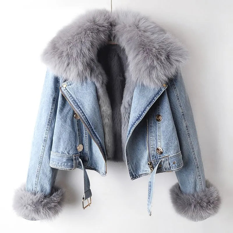 Selina | Damen Winter-Jeansjacke mit Kunstfell
