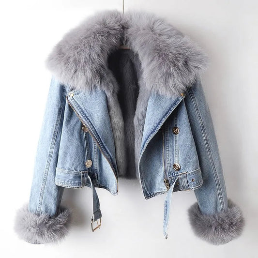 Selina | Damen Winter-Jeansjacke mit Kunstfell