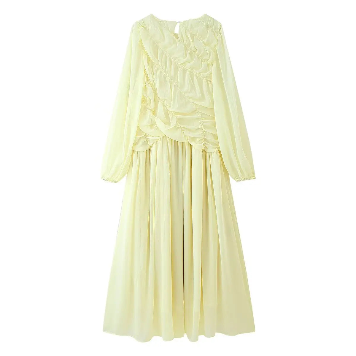 Carolin | Sommer Maxikleid Damen Langarm mit Rüschen-Detail