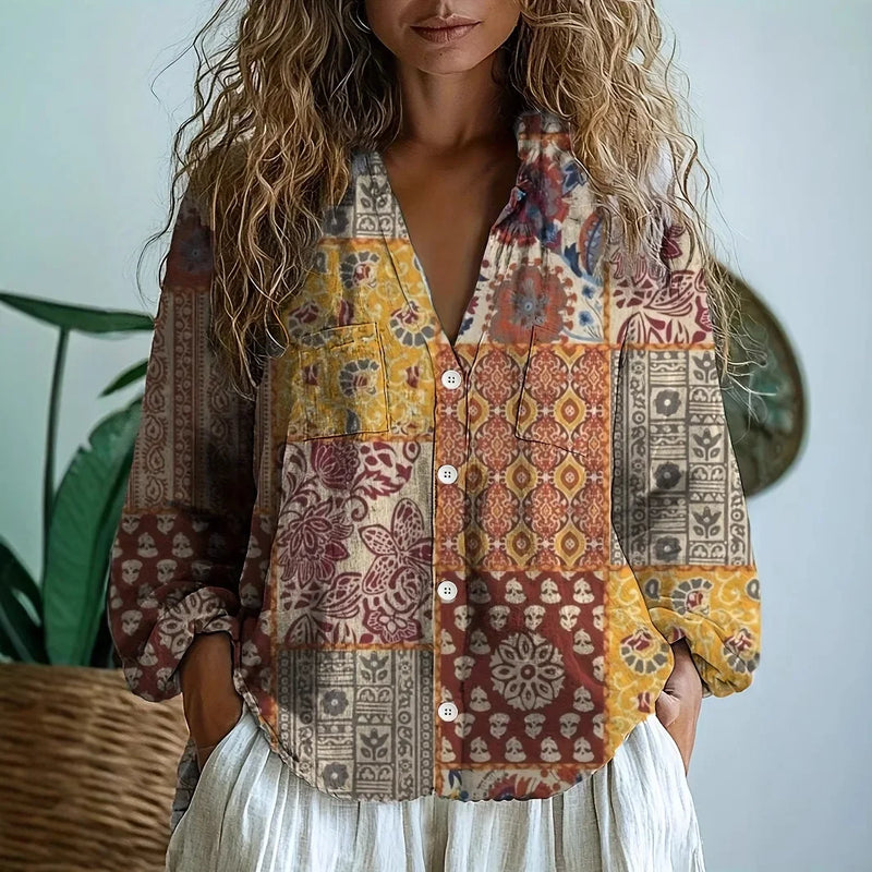 Amanda | Damen Blumen Button-Up Bluse