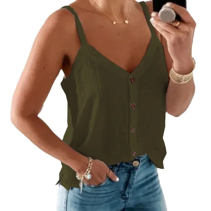 Edith | Damen Sommer Cami-Top mit Knopfleiste