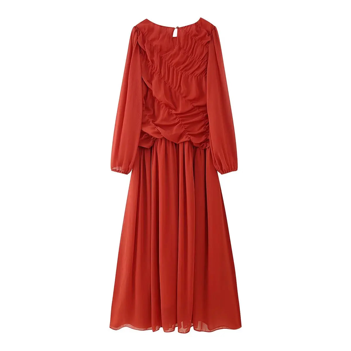 Carolin | Sommer Maxikleid Damen Langarm mit Rüschen-Detail