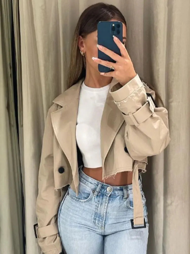 Greta | Frauen Winter-Cropped-Jacke mit Gürtel