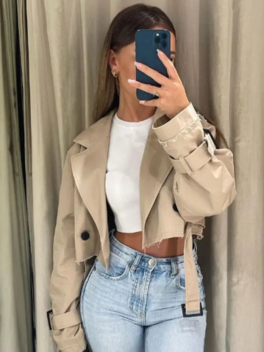 Greta | Frauen Winter-Cropped-Jacke mit Gürtel