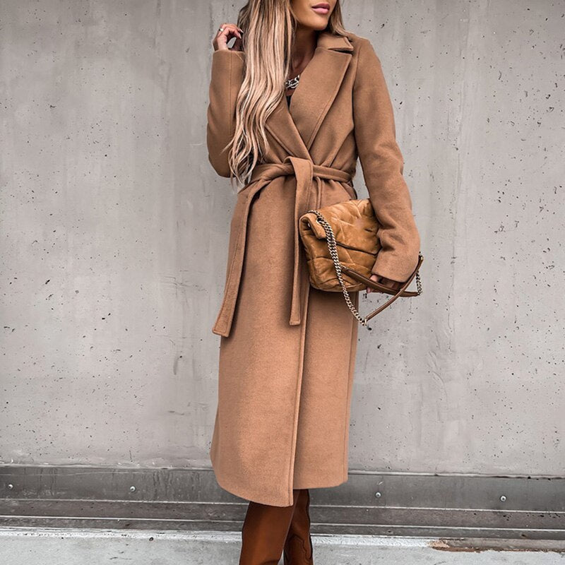 Claudia | Damen Winter Wickelmantel Lang mit Gürtel