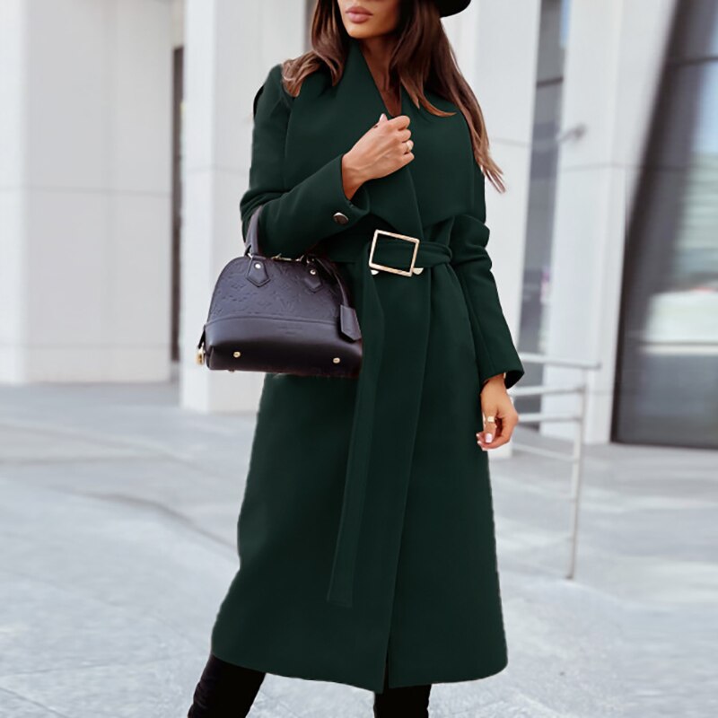 Claudia | Damen Winter Wickelmantel Lang mit Gürtel