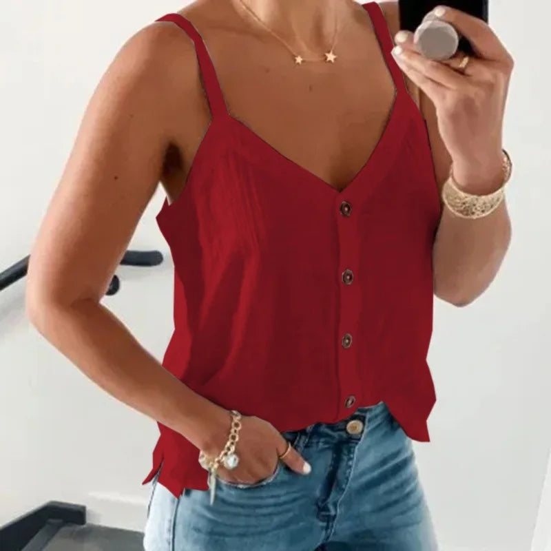Edith | Damen Sommer Cami-Top mit Knopfleiste