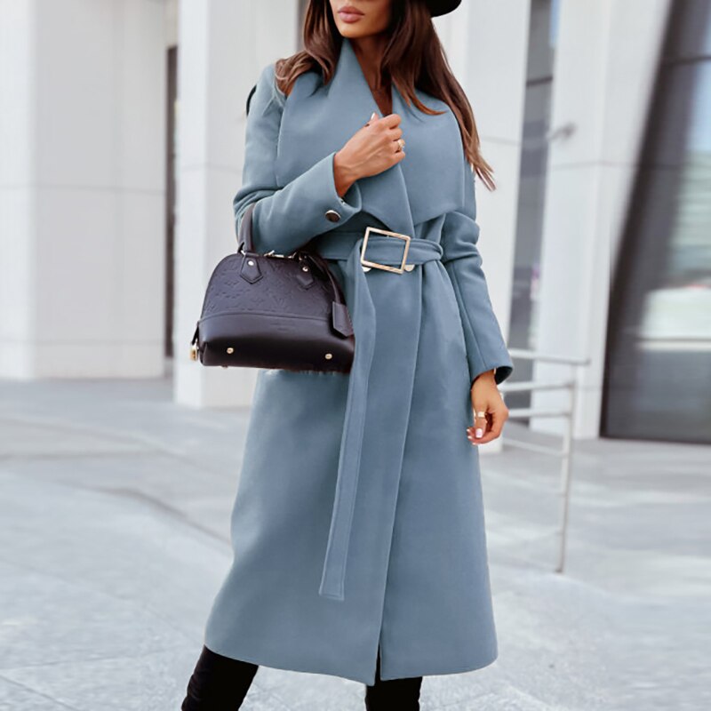 Claudia | Damen Winter Wickelmantel Lang mit Gürtel