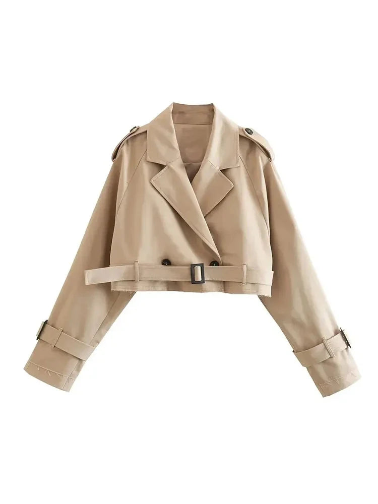 Greta | Frauen Winter-Cropped-Jacke mit Gürtel