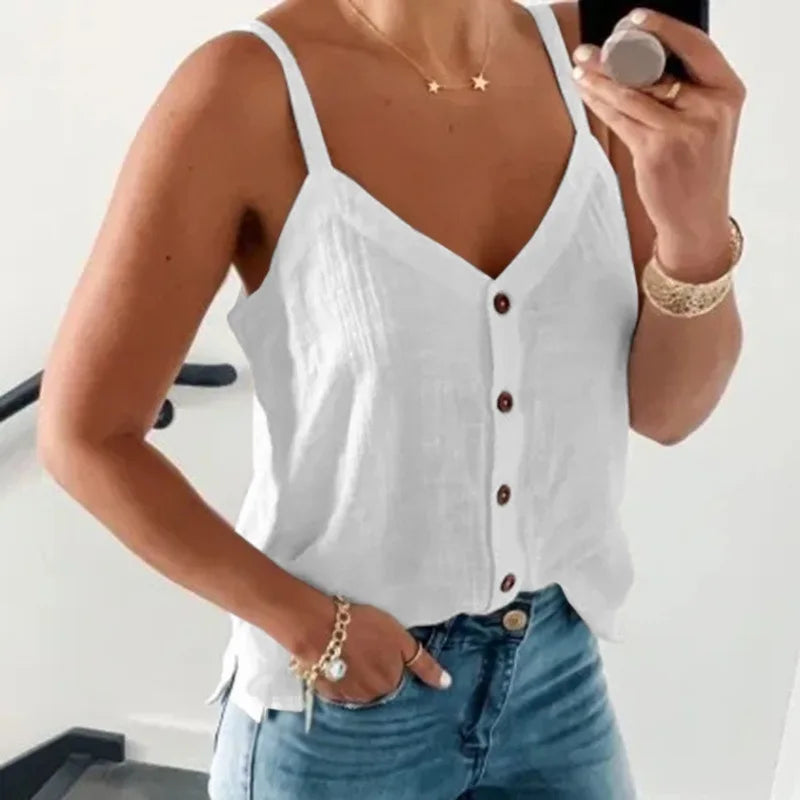 Edith | Damen Sommer Cami-Top mit Knopfleiste