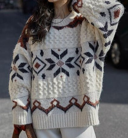 Emilia | Damen Gemütlicher Winter Schneeflocken Pullover