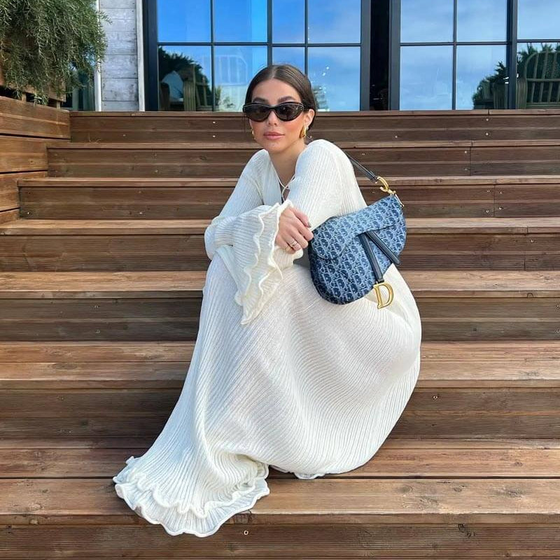 Johanna | Lange Rippkleid mit Trompetärmeln Damen