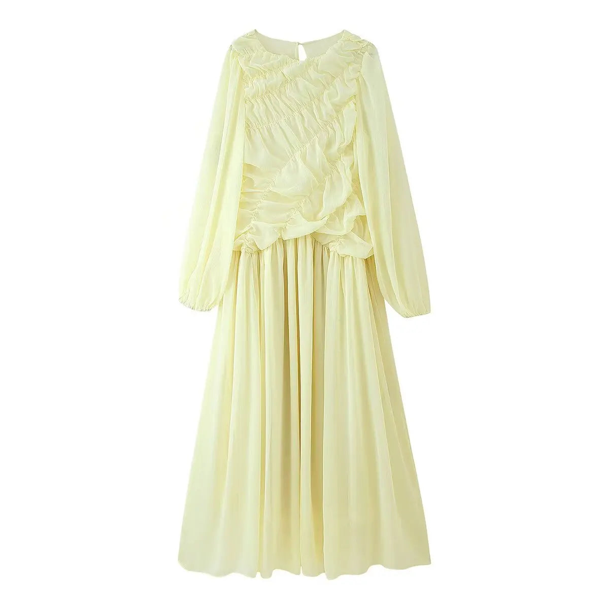 Carolin | Sommer Maxikleid Damen Langarm mit Rüschen-Detail
