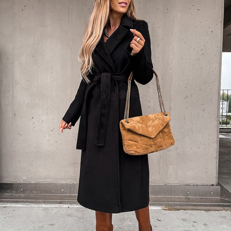 Claudia | Damen Winter Wickelmantel Lang mit Gürtel