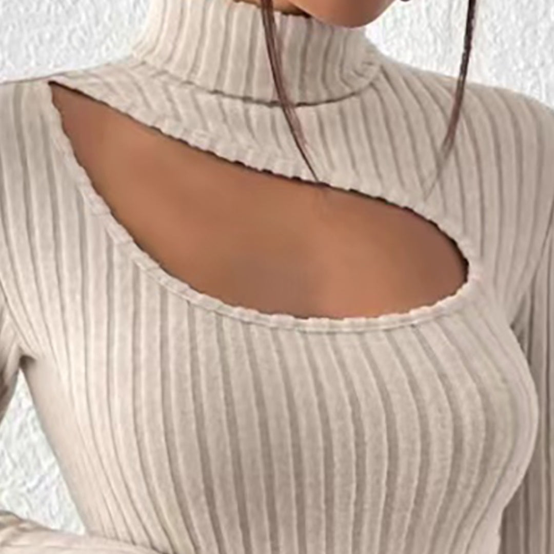 Julia | Damen Cut Out Rippstrick Rollkragen Top