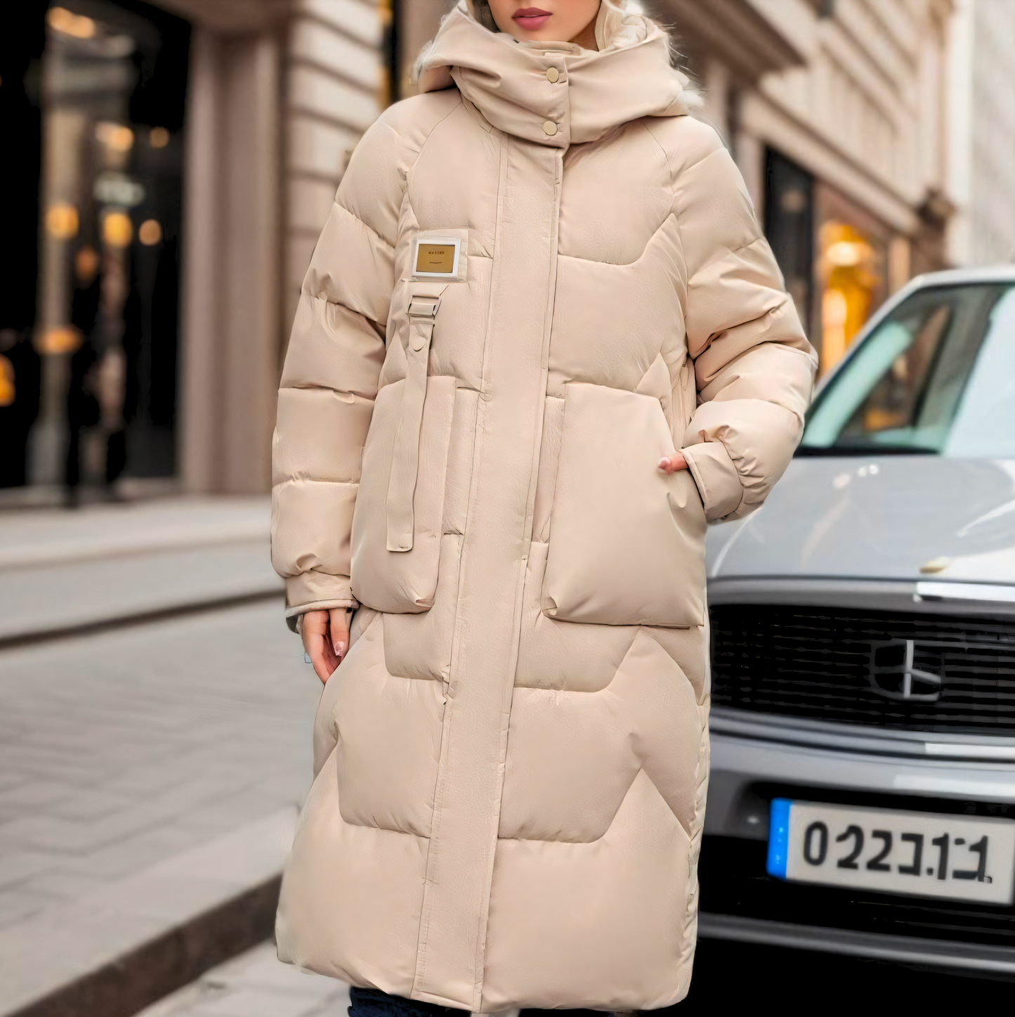 Bettina | Damen Winter-Steppmantel Lang mit Kapuze